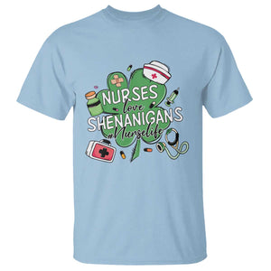 Funny St Patrick's Day Nurse T Shirt Nurses Love Shenanigans Nurse Life Shamrock TS11 Light Blue Print Your Wear
