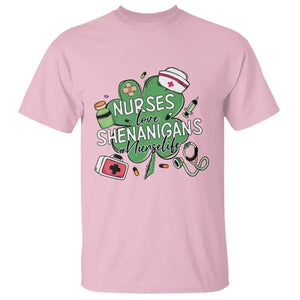 Funny St Patrick's Day Nurse T Shirt Nurses Love Shenanigans Nurse Life Shamrock TS11 Light Pink Print Your Wear