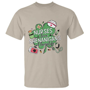 Funny St Patrick's Day Nurse T Shirt Nurses Love Shenanigans Nurse Life Shamrock TS11 Sand Print Your Wear