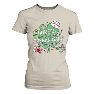Funny St Patrick's Day Nurse T Shirt For Women Nurses Love Shenanigans Nurse Life Shamrock TS11 Sand Print Your Wear