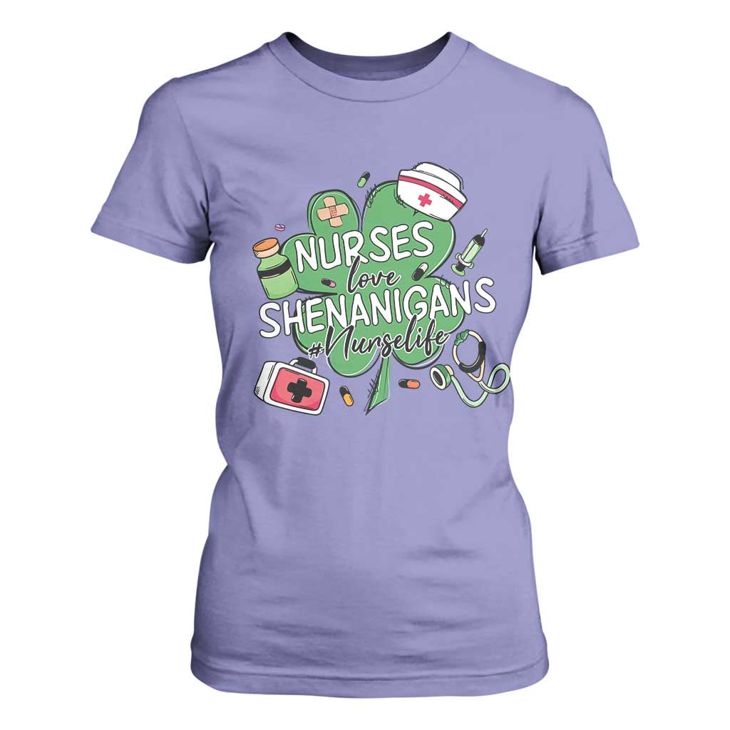 Funny St Patrick's Day Nurse T Shirt For Women Nurses Love Shenanigans Nurse Life Shamrock TS11 Violet Print Your Wear