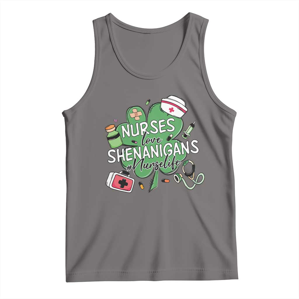 Funny St Patrick's Day Nurse Tank Top Nurses Love Shenanigans Nurse Life Shamrock TS11 Deep Heather Print Your Wear