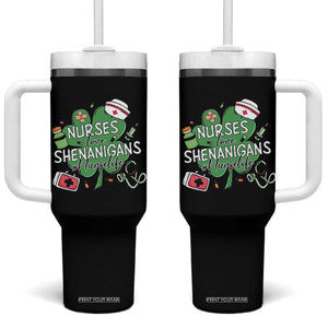 Funny St Patrick's Day Nurse Tumbler With Handle Nurses Love Shenanigans Nurse Life Shamrock TS11 One Size: 40 oz Black Print Your Wear