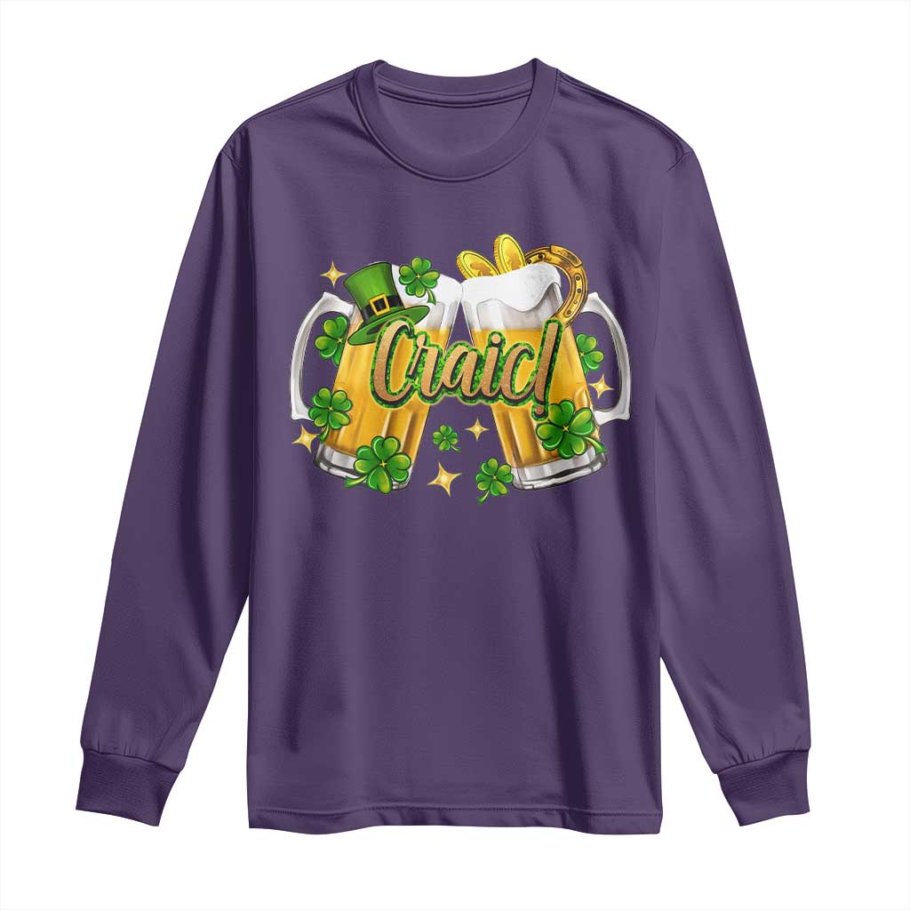 Funny St Patrick's Day Irish Beer Drinking Craic Long Sleeve Shirt TS11 Purple Print Your Wear