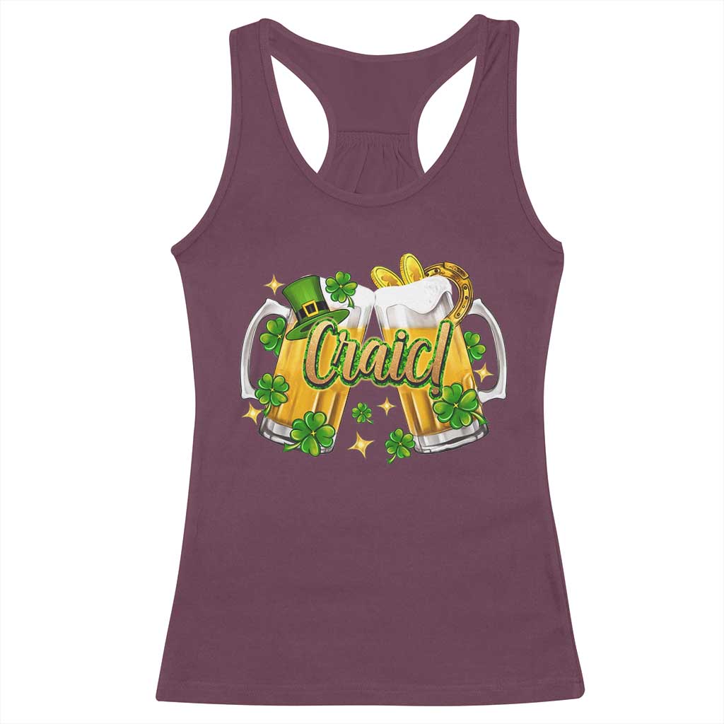Funny St Patrick's Day Irish Beer Drinking Craic Racerback Tank Top TS11 Maroon Print Your Wear