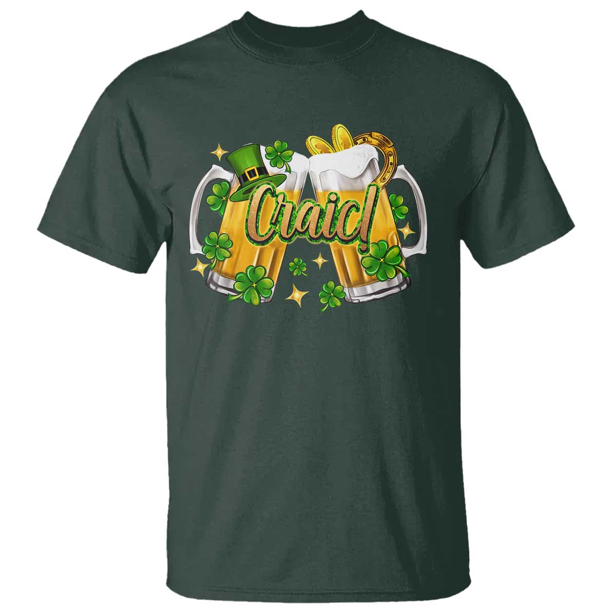 Funny St Patrick's Day Irish Beer Drinking Craic T Shirt TS11 Dark Forest Green Print Your Wear