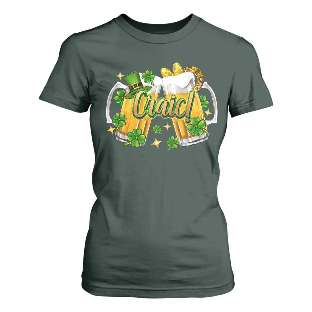 Funny St Patrick's Day Irish Beer Drinking Craic T Shirt For Women TS11 Dark Forest Green Print Your Wear