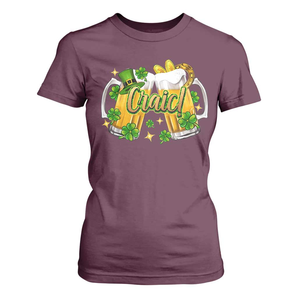 Funny St Patrick's Day Irish Beer Drinking Craic T Shirt For Women TS11 Maroon Print Your Wear