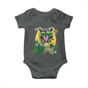 Funny St Patrick's Day Racoon Baby Onesie Kiss Me I'm Feral Horseshoe Shamrock TS11 Dark Heather Print Your Wear