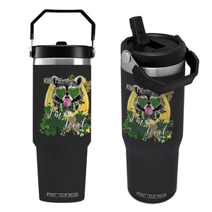Funny St Patrick's Day Racoon Flip Straw Tumbler Kiss Me I'm Feral Horseshoe Shamrock TS11 One Size: 30 oz Black Print Your Wear