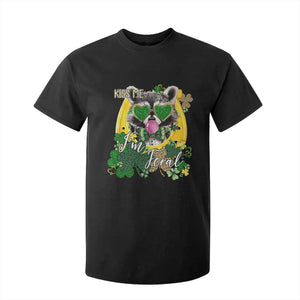 Funny St Patrick's Day Racoon T Shirt For Kid Kiss Me I'm Feral Horseshoe Shamrock TS11 Black Print Your Wear