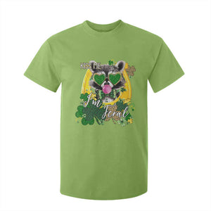 Funny St Patrick's Day Racoon T Shirt For Kid Kiss Me I'm Feral Horseshoe Shamrock TS11 Lime Print Your Wear