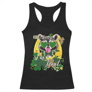 Funny St Patrick's Day Racoon Racerback Tank Top Kiss Me I'm Feral Horseshoe Shamrock TS11 Black Print Your Wear