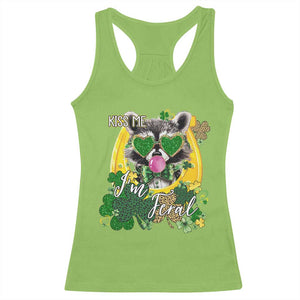 Funny St Patrick's Day Racoon Racerback Tank Top Kiss Me I'm Feral Horseshoe Shamrock TS11 Lime Print Your Wear