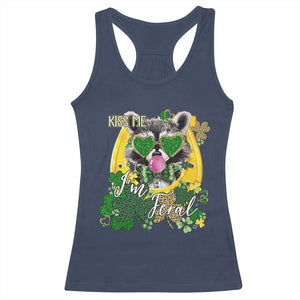 Funny St Patrick's Day Racoon Racerback Tank Top Kiss Me I'm Feral Horseshoe Shamrock TS11 Navy Print Your Wear