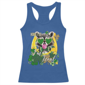 Funny St Patrick's Day Racoon Racerback Tank Top Kiss Me I'm Feral Horseshoe Shamrock TS11 Royal Blue Print Your Wear