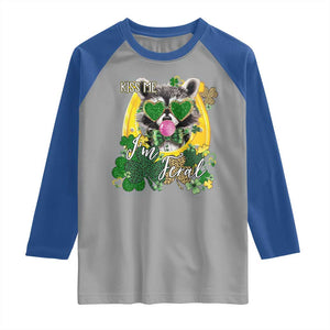 Funny St Patrick's Day Racoon Raglan Shirt Kiss Me I'm Feral Horseshoe Shamrock TS11 Sport Gray Royal Print Your Wear