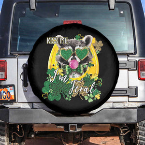Funny St Patrick's Day Racoon Spare Tire Cover Kiss Me I'm Feral Horseshoe Shamrock TS11 No hole Black Print Your Wear