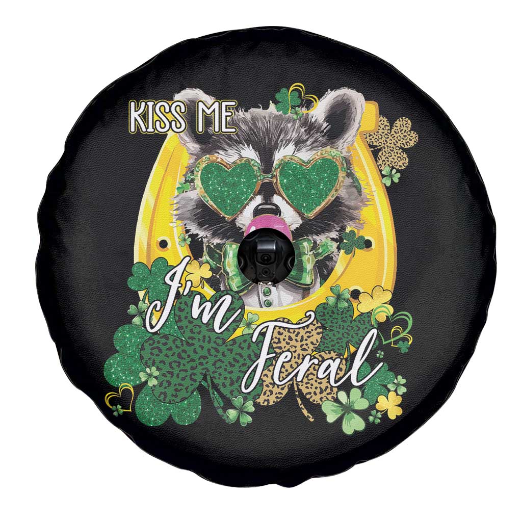 Funny St Patrick's Day Racoon Spare Tire Cover Kiss Me I'm Feral Horseshoe Shamrock TS11 Print Your Wear