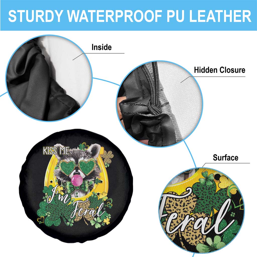 Funny St Patrick's Day Racoon Spare Tire Cover Kiss Me I'm Feral Horseshoe Shamrock TS11 Print Your Wear