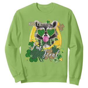 Funny St Patrick's Day Racoon Sweatshirt Kiss Me I'm Feral Horseshoe Shamrock TS11 Lime Print Your Wear