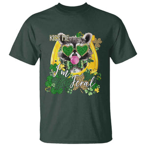 Funny St Patrick's Day Racoon T Shirt Kiss Me I'm Feral Horseshoe Shamrock TS11 Dark Forest Green Print Your Wear