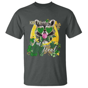 Funny St Patrick's Day Racoon T Shirt Kiss Me I'm Feral Horseshoe Shamrock TS11 Dark Heather Print Your Wear