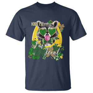 Funny St Patrick's Day Racoon T Shirt Kiss Me I'm Feral Horseshoe Shamrock TS11 Navy Print Your Wear