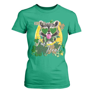 Funny St Patrick's Day Racoon T Shirt For Women Kiss Me I'm Feral Horseshoe Shamrock TS11 Irish Green Print Your Wear