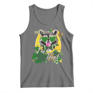 Funny St Patrick's Day Racoon Tank Top Kiss Me I'm Feral Horseshoe Shamrock TS11 Black Heather Print Your Wear