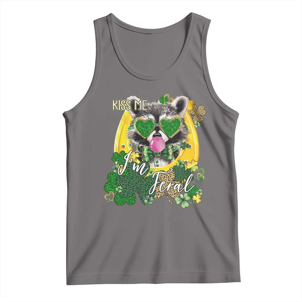 Funny St Patrick's Day Racoon Tank Top Kiss Me I'm Feral Horseshoe Shamrock TS11 Deep Heather Print Your Wear