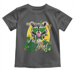 Funny St Patrick's Day Racoon Toddler T Shirt Kiss Me I'm Feral Horseshoe Shamrock TS11 Dark Heather Print Your Wear