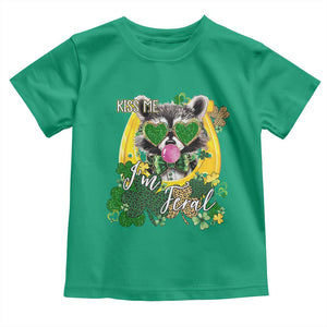 Funny St Patrick's Day Racoon Toddler T Shirt Kiss Me I'm Feral Horseshoe Shamrock TS11 Irish Green Print Your Wear