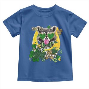 Funny St Patrick's Day Racoon Toddler T Shirt Kiss Me I'm Feral Horseshoe Shamrock TS11 Royal Blue Print Your Wear
