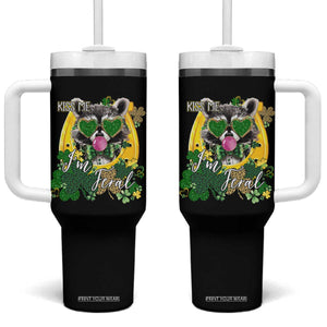 Funny St Patrick's Day Racoon Tumbler With Handle Kiss Me I'm Feral Horseshoe Shamrock TS11 One Size: 40 oz Black Print Your Wear