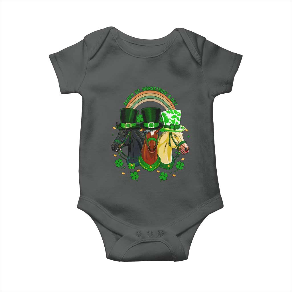 Funny St Patrick's Day Horse Baby Onesie Happy St Horsetrick's Day Shamrock TS11 Dark Heather Print Your Wear