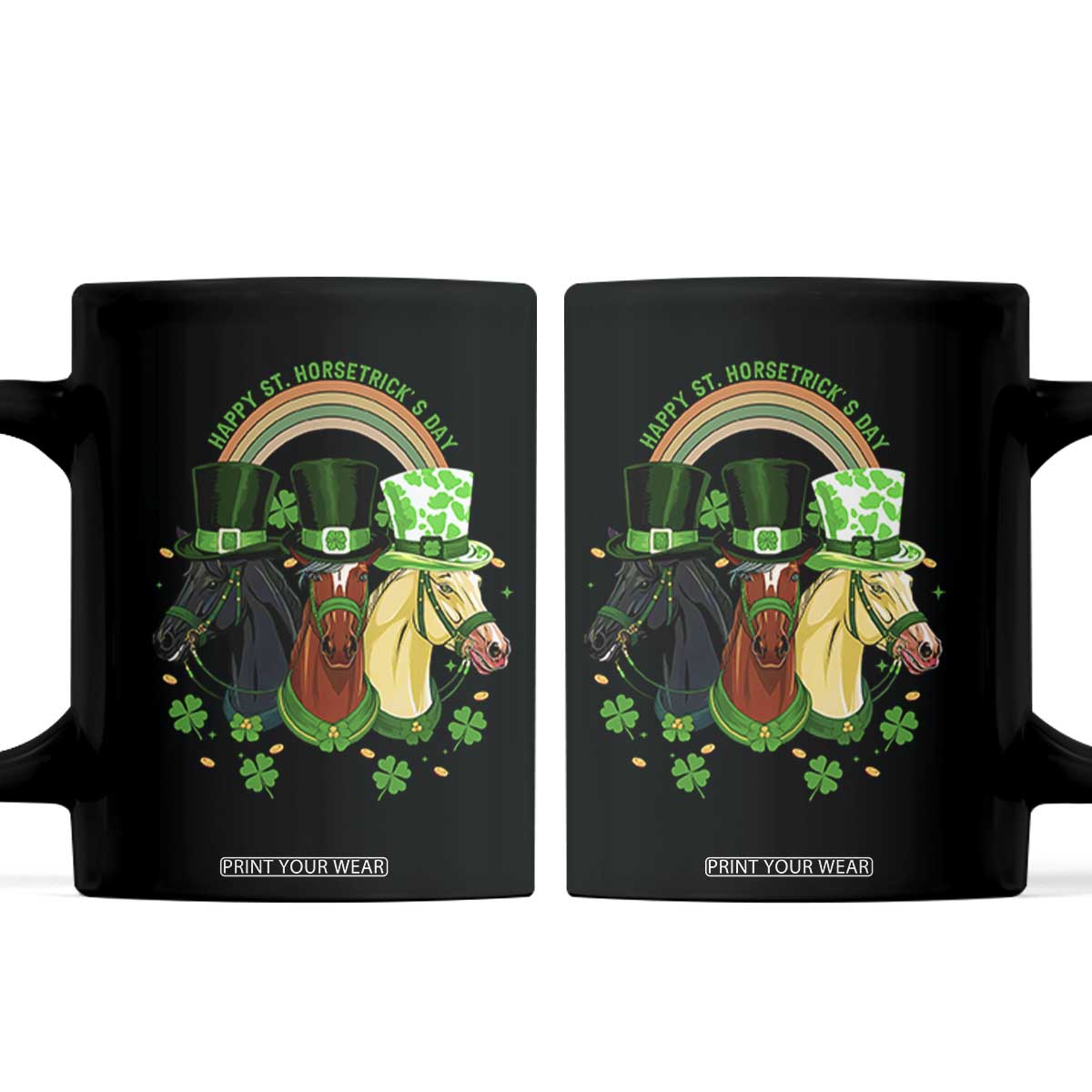 Funny St Patrick's Day Horse Coffee Mug Happy St Horsetrick's Day Shamrock TS11 Black Print Your Wear