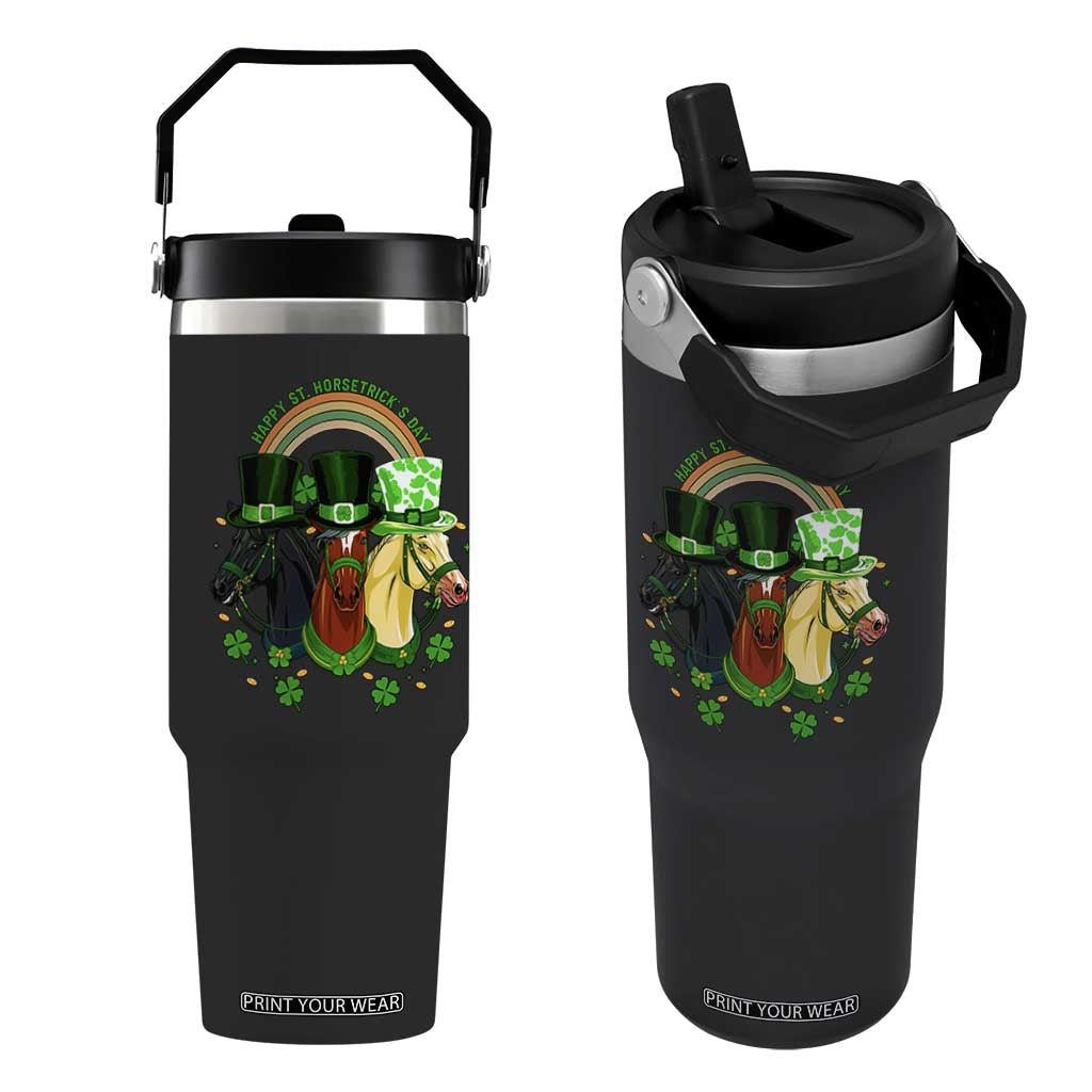 Funny St Patrick's Day Horse Flip Straw Tumbler Happy St Horsetrick's Day Shamrock TS11 One Size: 30 oz Black Print Your Wear