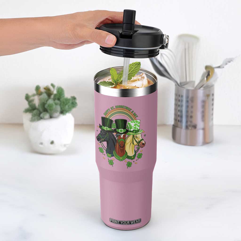 Funny St Patrick's Day Horse Flip Straw Tumbler Happy St Horsetrick's Day Shamrock TS11 One Size: 30 oz Light Pink Print Your Wear