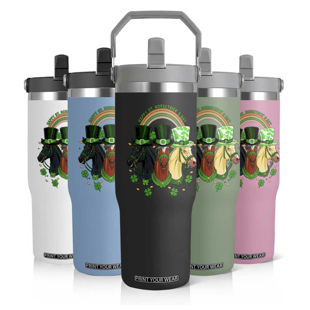 Funny St Patrick's Day Horse Flip Straw Tumbler Happy St Horsetrick's Day Shamrock TS11 Print Your Wear