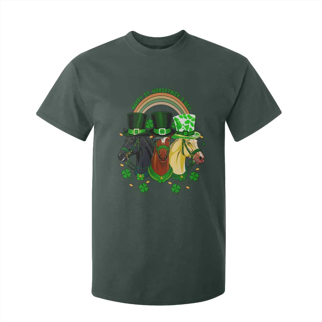 Funny St Patrick's Day Horse T Shirt For Kid Happy St Horsetrick's Day Shamrock TS11 Dark Forest Green Print Your Wear
