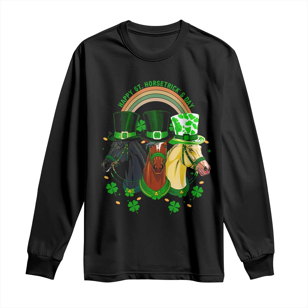 Funny St Patrick's Day Horse Long Sleeve Shirt Happy St Horsetrick's Day Shamrock TS11 Black Print Your Wear