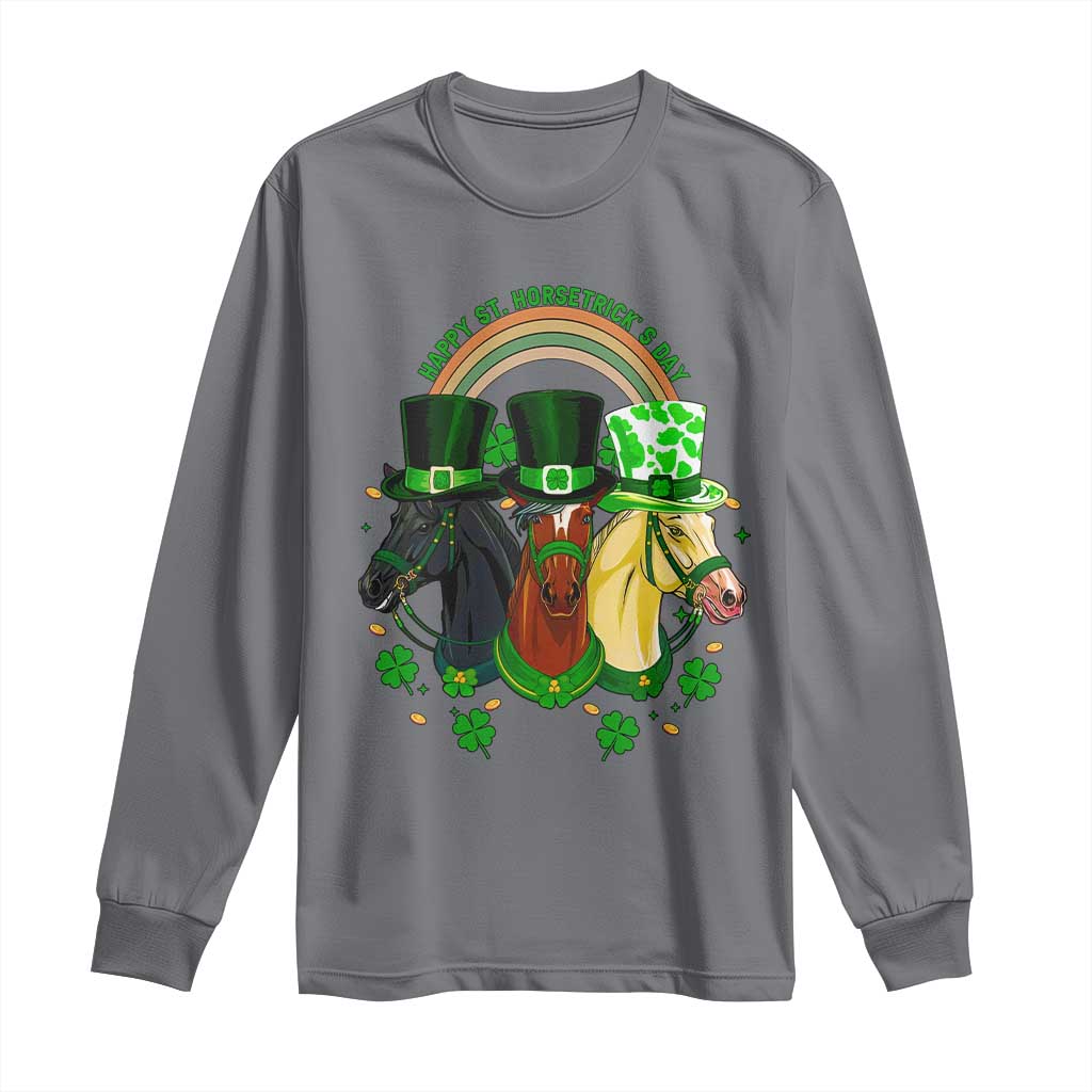 Funny St Patrick's Day Horse Long Sleeve Shirt Happy St Horsetrick's Day Shamrock TS11 Charcoal Print Your Wear