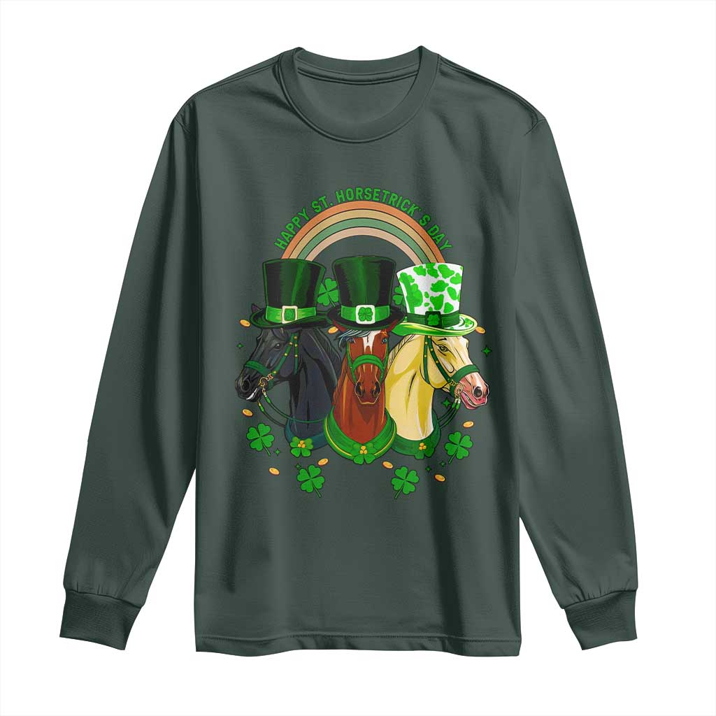 Funny St Patrick's Day Horse Long Sleeve Shirt Happy St Horsetrick's Day Shamrock TS11 Dark Forest Green Print Your Wear