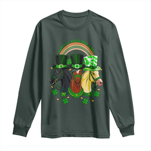 Funny St Patrick's Day Horse Long Sleeve Shirt Happy St Horsetrick's Day Shamrock TS11 Dark Forest Green Print Your Wear