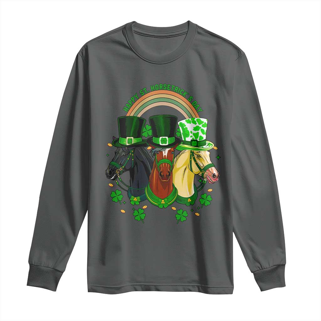 Funny St Patrick's Day Horse Long Sleeve Shirt Happy St Horsetrick's Day Shamrock TS11 Dark Heather Print Your Wear