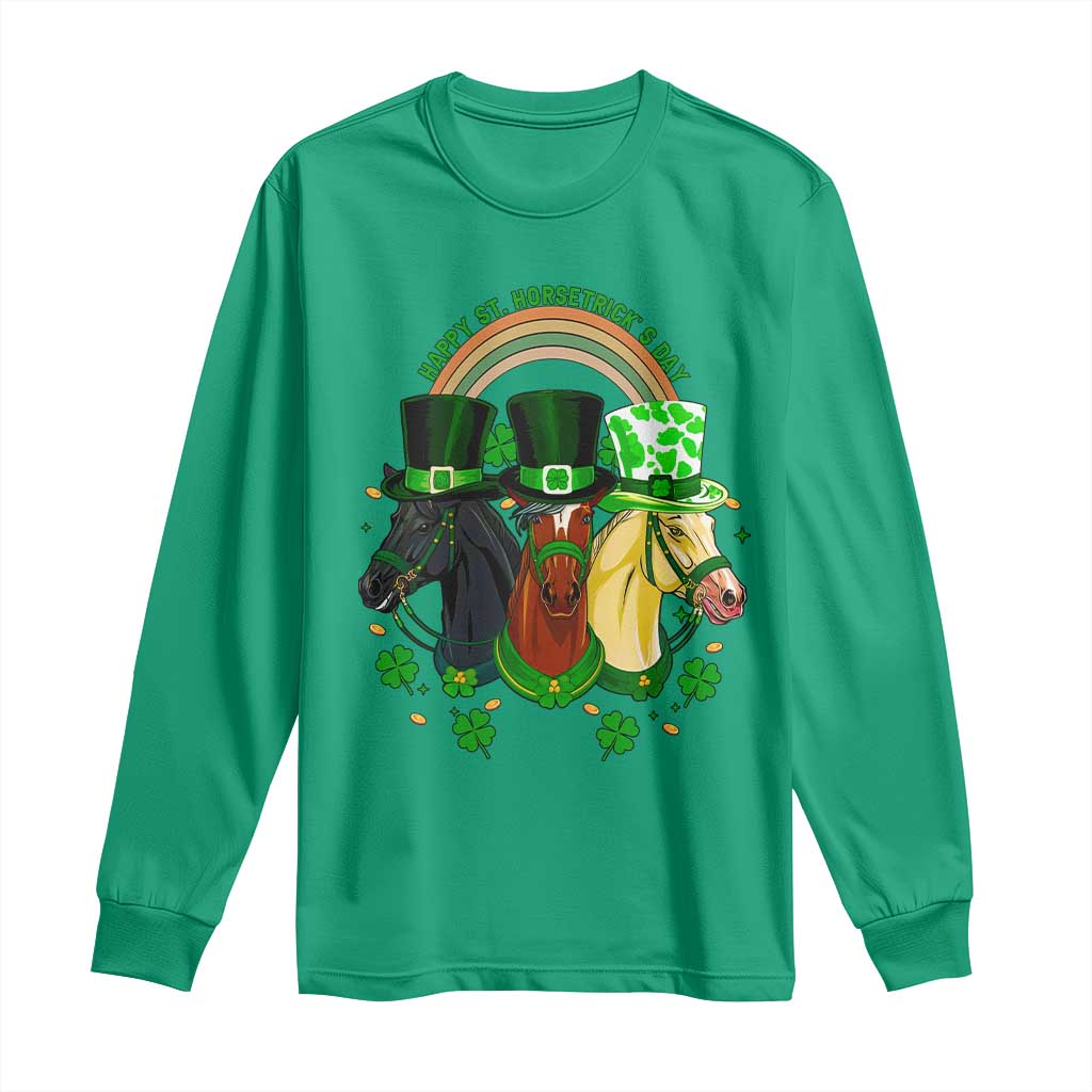 Funny St Patrick's Day Horse Long Sleeve Shirt Happy St Horsetrick's Day Shamrock TS11 Irish Green Print Your Wear