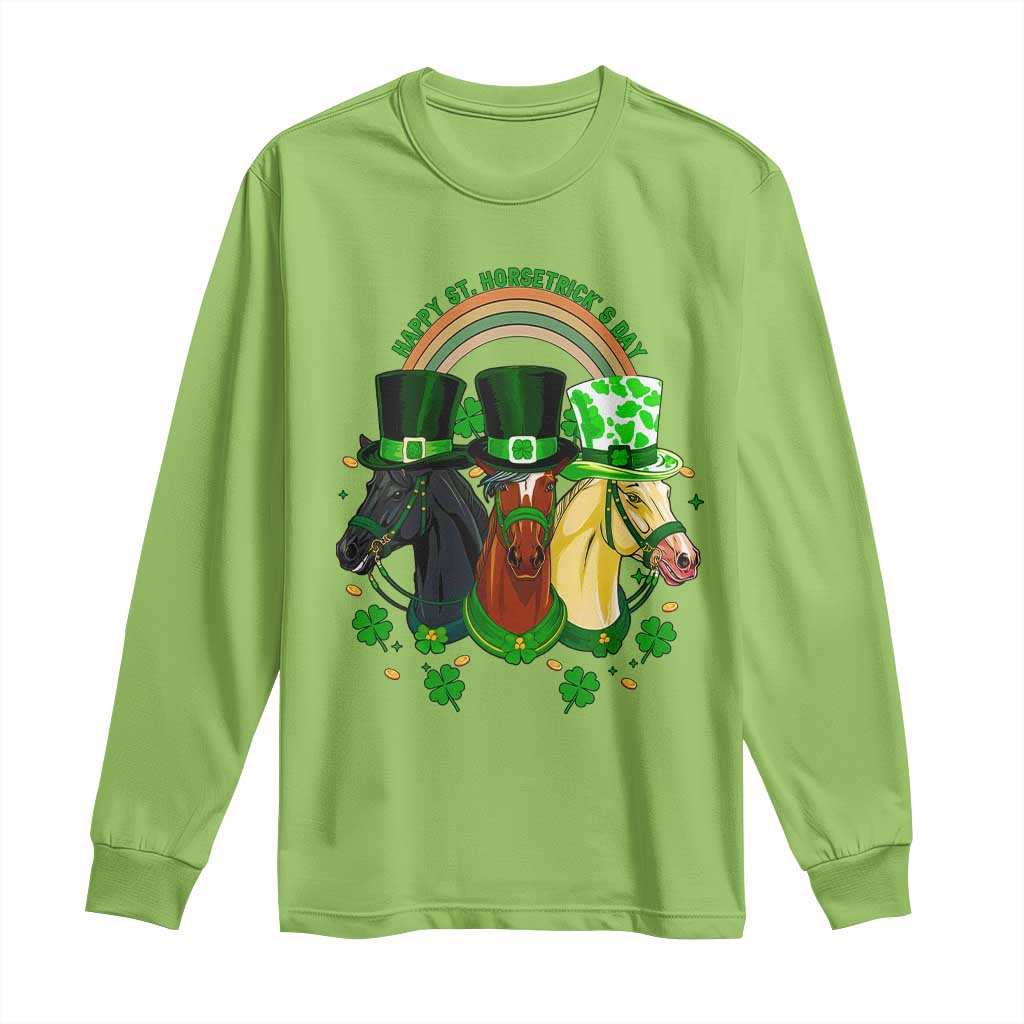 Funny St Patrick's Day Horse Long Sleeve Shirt Happy St Horsetrick's Day Shamrock TS11 Lime Print Your Wear