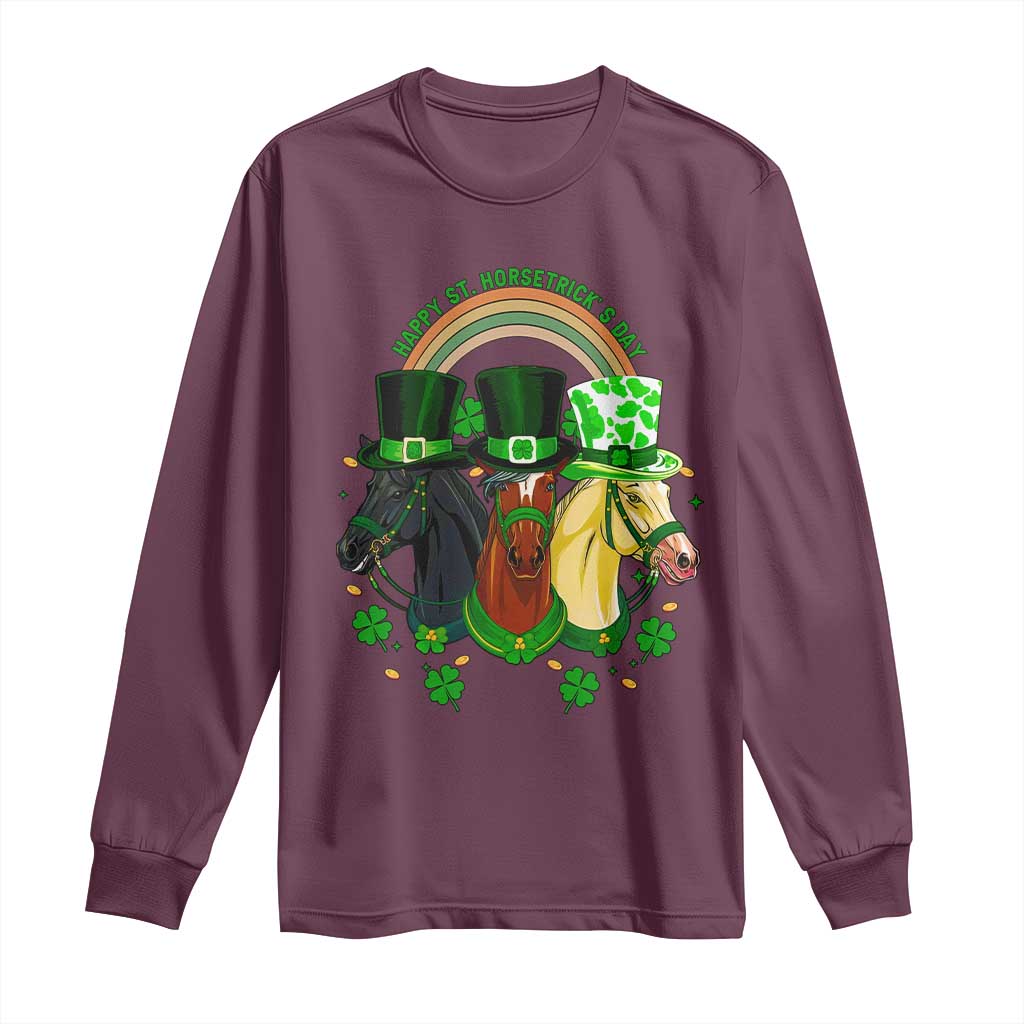 Funny St Patrick's Day Horse Long Sleeve Shirt Happy St Horsetrick's Day Shamrock TS11 Maroon Print Your Wear
