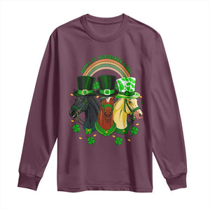 Funny St Patrick's Day Horse Long Sleeve Shirt Happy St Horsetrick's Day Shamrock TS11 Maroon Print Your Wear